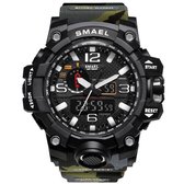 Heren Horloge Zwart met legergroen zwarte rubber band | Smael | Waterdicht |Glow in dark | Mud Master | Leger | Army | Groen | Grof | Licht | Rubberen band | Timer | Eyecatcher | M