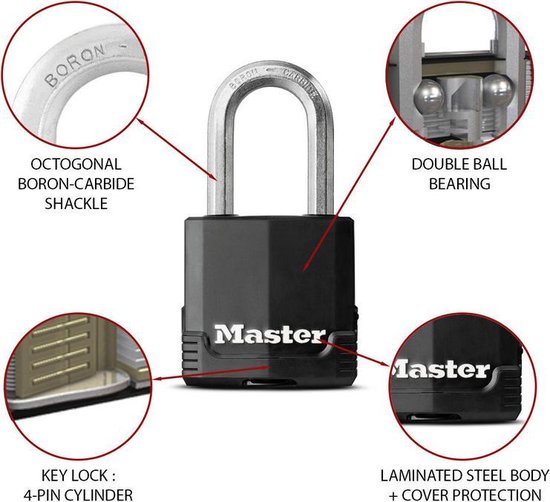 MasterLock Excell® Hangslot - Gelamineerd Staal - 49 mm - 2 stuks - Key Alike - M115EURTLF - MasterLock
