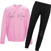 Dames joggingpak roze-zwart-girl mom met kindernaam-Maat Xl