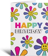 Verjaardag - Kaart - Sunflower Rainbow - Zon - Bloem - Smiley - Kinderen - Regenboog - Cadeau