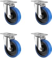 CASCOO SETSPSP200R4F1R0N wielenset 4 zwenkwielen - polyamide - elastiek blauw - rubber - diameter 200 mm - rollagers - transportwielen - draagvermogen 1050 kg (verpakking van 4 stuks)