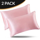 Satijnen Kussensloop 60X70 - Beauty kussensloop - Pink Pillow Case - Anti Allergie - Satijn - 2 Stuks Roze