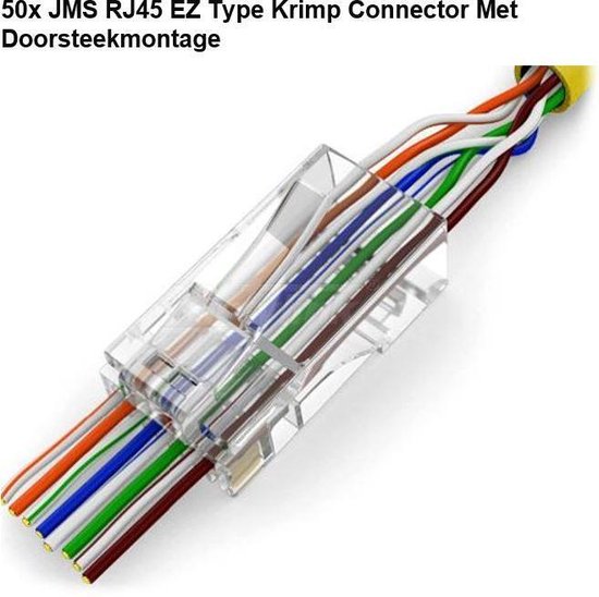 JMS RJ45 EZ Type Krimp Connector Met Doorsteekmontage Voor CAT5, CAT5e en CAT6 UTP Netwerkkabel. - 50 stuks