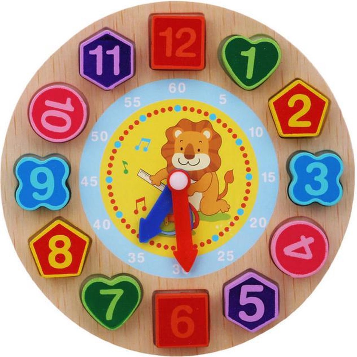 Houten puzzel klok - Leren klok kijken - Leerklok - Leeuw - Duurzaam - 17 x 17 cm - Educatief speelgoed