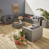 Wicker loungeset 8 elementen - VENEZIA - 10 plaatsen - modulair- aluminium frame en dikke kussens - grijs/grijs gemêleerd