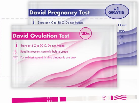 Ovulatietest 20 stuks PLUS Gratis Zwangerschapstest  Merk David