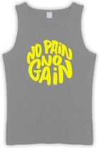 Grijze Tanktop met " No Pain No gain “ print Geel size S