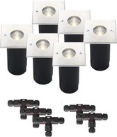 (Complete set) - 6 x LED grondspot Trofa IP67 - 5 watt - 230v - Warmwit licht - & - 5 x Kabelverbinder T waterdicht | Tuinverlichting | Buiten spots | Buiten verlichting | LED tuinverlichting