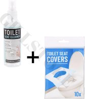 Toilet Hygiëne Set - Toilet Spray Reiniger - WC Cleaner - Fris en Schoon - + - Hygienische Toilet bril covers papier - Doekjes voor de WC bril - 10 stuks