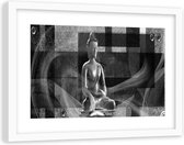Foto in frame , Boeddha in rook , 120x80cm , Grijs , Premium print
