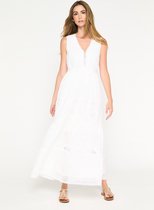 LOLALIZA Lange jurk met kant en diepe V-hals - Ecru - Maat M