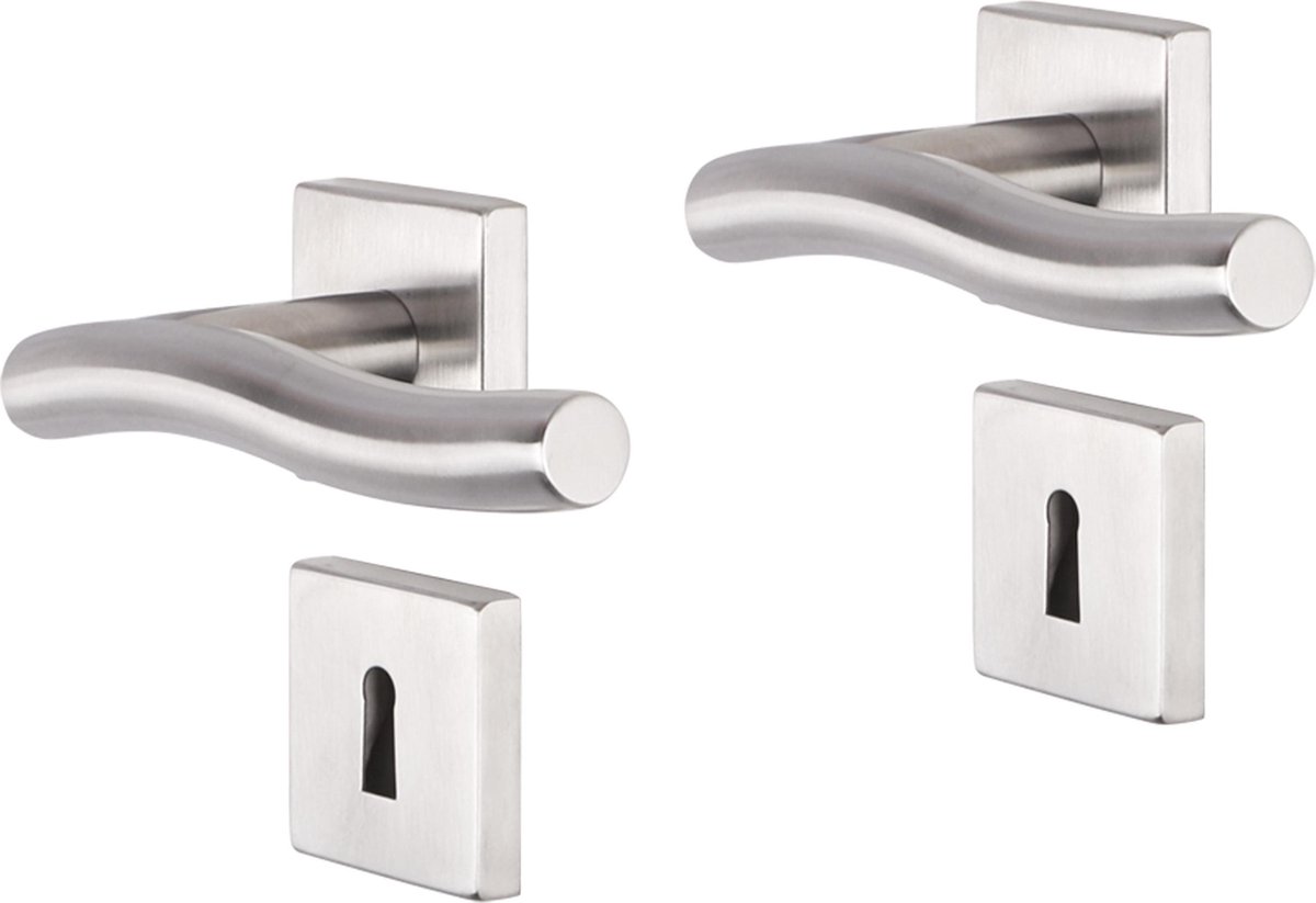 Deurkruk - Impresso Chester - Voor binnen - Vierkant met vierkant sleutelrozet - RVS - 2 stuks