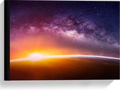 Canvas  - Opkomende Zon bij Aarde in de Ruimte - 40x30cm Foto op Canvas Schilderij (Wanddecoratie op Canvas)