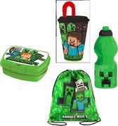 4 delige Minecraft set - drinkfles - gymzak - broodtrommel - Drinkbeker