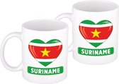 2x stuks hartje vlag Suriname mok / beker 300 ml - Landen supporters feestartikelen