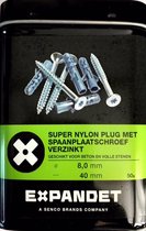 Expandet Super nylon plug 8x40mm met spaanplaatschroef verzinkt  (50st.) (bij aankoop van 2 stuks de derde gratis)