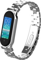 Stalen Smartwatch bandje - Geschikt voor  Xiaomi Mi Band 5 stalen bandje - zilver - Horlogeband / Polsband / Armband