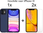 iPhone 11 hoesje donker blauw siliconen case - 2x iPhone 11 screenprotector screen protector