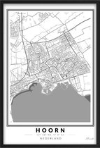 Poster Stad Hoorn - A4 - 21 x 30 cm - Inclusief lijst (Zwart Aluminium)