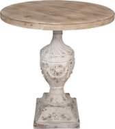 Clayre & Eef Bijzettafel Rond Ø 76*78 cm Bruin, Wit Hout Rond Sidetable Tafeltje