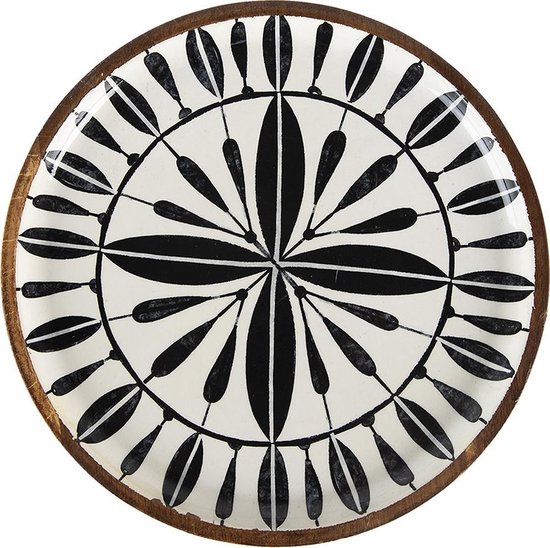 Plats de présentation Clayre & Eef (lot de 3) Ø 28*2 / Ø 23*2 / Ø 20*2 cm Plat de service rond en bois multicolore Plateau de service Plat de Décoration
