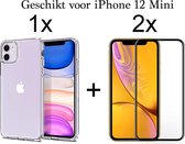 iPhone 12 Mini hoesje apple siliconen transparant case - Full cover - 2x iPhone 12 Mini Screen Protector