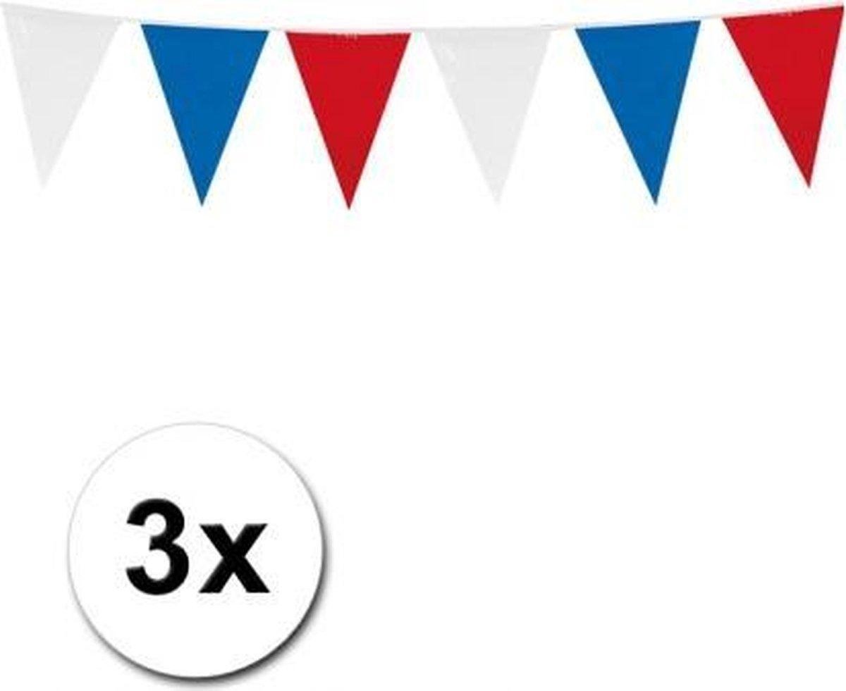 Vlaggenlijn 10 meter - Rood/Wit/Blauw 3 stuks - Vlaggenlijn punt vlag ongeveer 10 meter