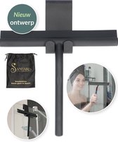 Douchewisser Zwart met Ophangsysteem- Badkamer Accessoires- Raamwisser- Trekker Douche- Silicone- 21cm x 16cm