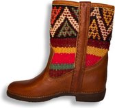 Bravas Boutique Kelim boots MARISOL Laag - Laarzen - 100% Echt Leder - Handgemaakt - Cognacbruin met gekleurde kelim - EU 36