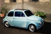 Tuinposter - Auto - Fiat 500 in blauw / zwart  - 120 x 180 cm.