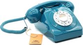 GPO 746PUSHAZU - Téléphone fixe - rétro - années 70 - boutons poussoirs - bleu azur