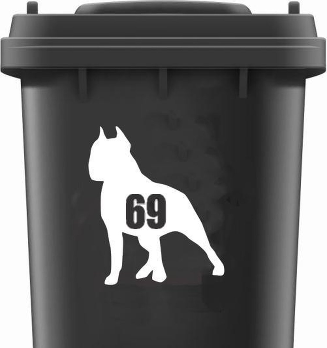Kliko / Container stickers huisnummer WIT | HOND Buldog Kliko sticker | Weersbestendige stickers voor op Kliko / Container | Sticker met jouw huisnummer gepersonaliseerd