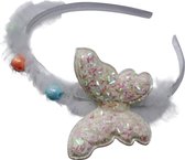 Jessidress® Diademen Meisjes Haar Diadeem met een vlinder Haarband met Tule - Wit
