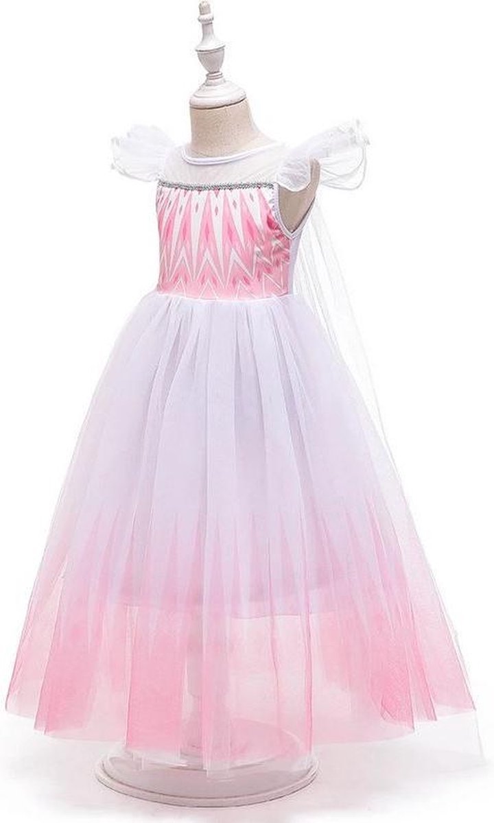 Elsa jurk roze wit Luxe met sleep + kroon (130) Prinsessen jurk verkleed jurk verkleedkleding — afbeelding 11