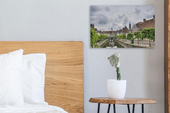 Canal aux arbres verts en Amersfoort Toile 30x20 cm - petit - Tirage photo sur Toile (Décoration murale salon / chambre) / Villes européennes Peintures sur toile
