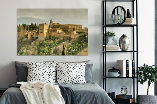 Canvas Schilderij Uitzicht op het Alhambra vanaf de Mirador de San Nicolás in de Albaycin Granada - 140x90 cm - Wanddecoratie - OneMillionCanvasses