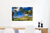 Canvas Schilderij Palmbomen bij Anakena Beach op Paaseiland - 90x60 cm - Wanddecoratie