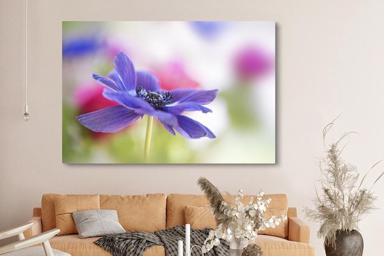 Toile Peinture Anémone Violette - 150x100 cm - Décoration murale