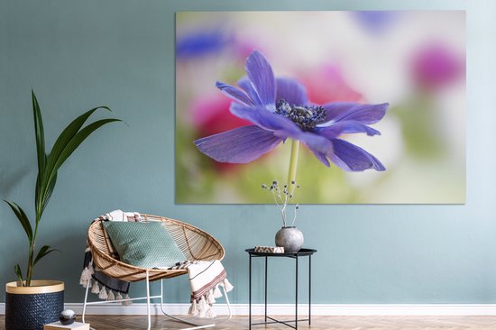 Toile Peinture Anémone Violette - 150x100 cm - Décoration murale