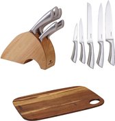 Set de couteaux STOCKHOLM avec bloc 7 pièces - acier inoxydable - bloc de couteaux en bois Norberg + planche à découper en bambou