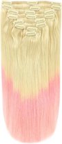 Remy Human Hair extensions Double Weft Straight 20 - blond / roze - T60/Pink