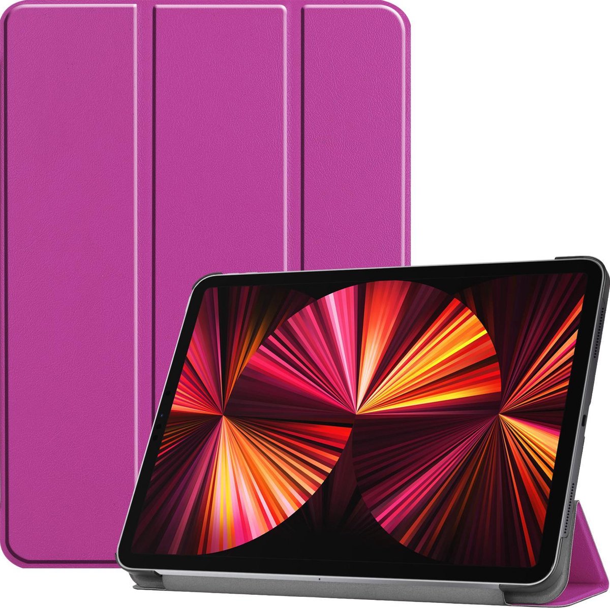 Hoesje Geschikt voor Apple iPad Pro (2021) - 11 inch - 3e generatie - Dun & Stevig - Trifold Bookcase - Hard Cover - Hardcover Book Case - Tablet Hoes - Paars
