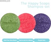 The Happy Soaps - Shampoo Set - Aloe you Vera  Much - Purple Rain - You're one in a Melon - plastic vrij - shampoo bar - zeep blok - zeep tablet - cadeau geschenk set