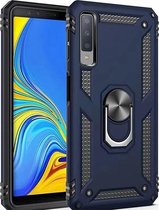 Samsung Galaxy A7  2018 Stevige Magnetische Anti shock ring back cover case- schokbestendig-TPU met stand – Blauw + Gratis screenprotector