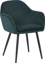 HTfurniture-Lara dining chair-dark green velvet-with armrest-black legs