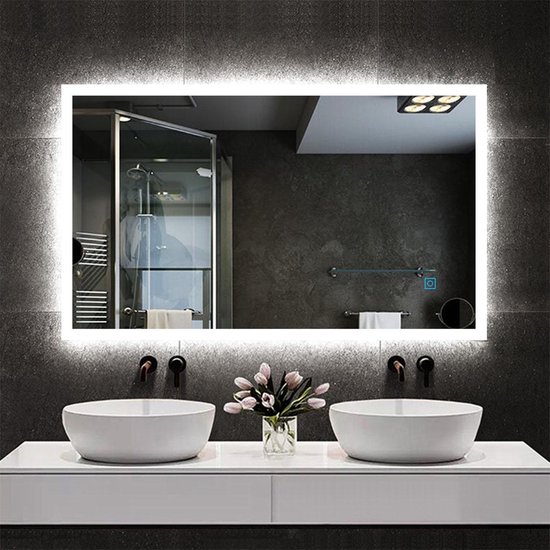 Miroir de salle de bain rectangulaire à LED 100x60cm, miroir mural de  bandes... | bol.com