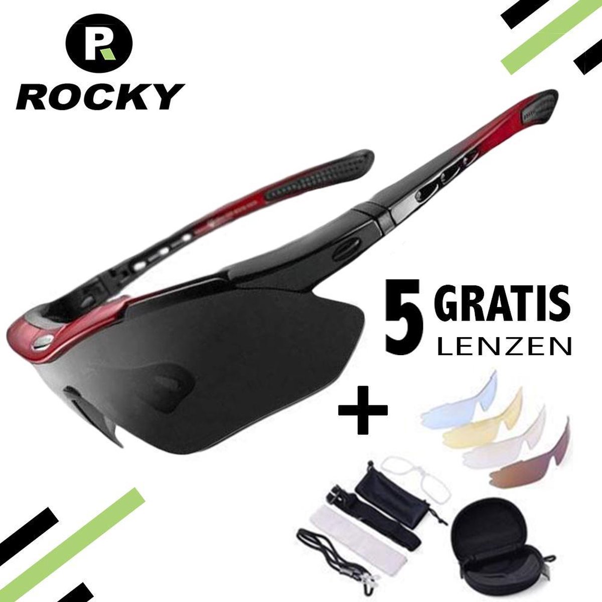 Fietsbril - Sportbrillen - Fietsbrillen - Professionele Gepolariseerde ROCKY Fietsbril + 5 GRATIS V