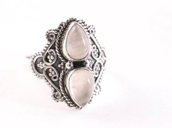 Bewerkte zilveren ring met rozenkwarts - maat 18.5