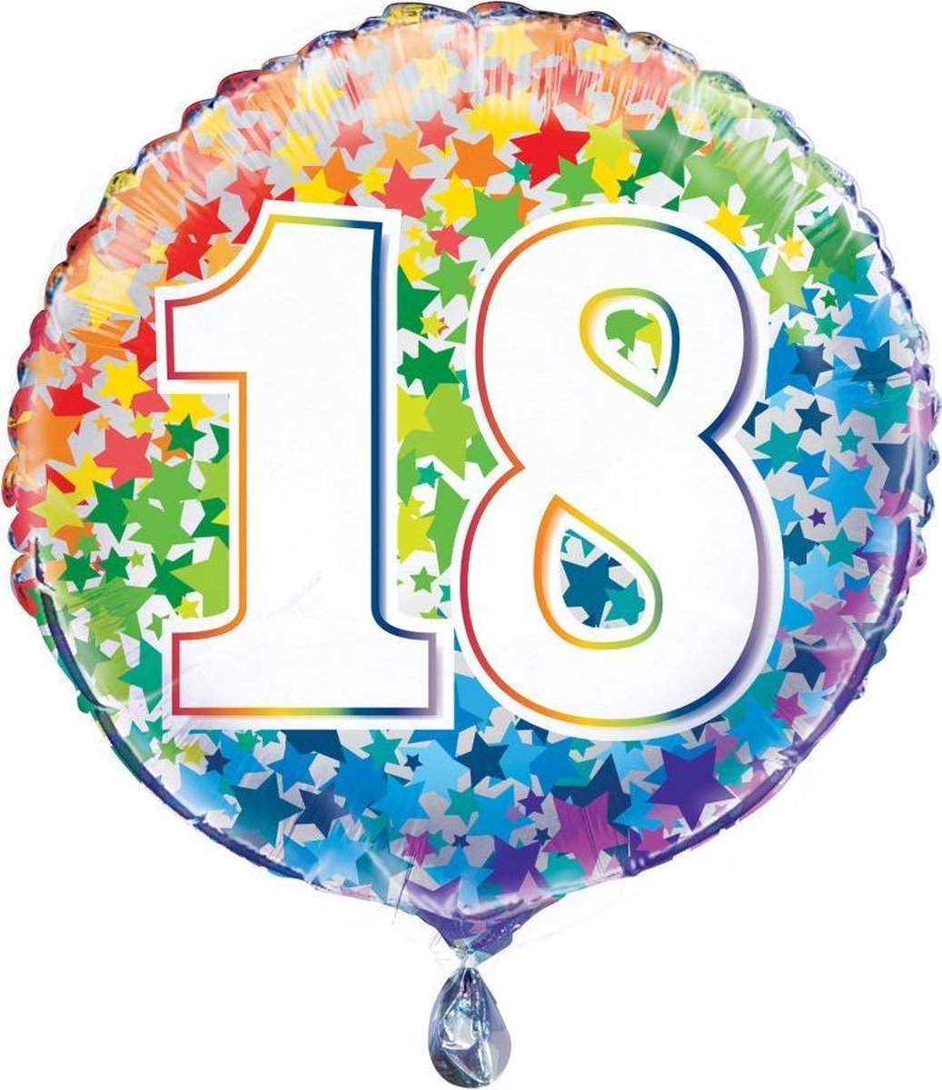 Sterren van de regenboog Number 18 Ronde Folie Ballon 18" Verpakte
