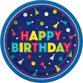 Verjaardag Borden Happy Birthday Feesthoedjes 17,5cm 8st